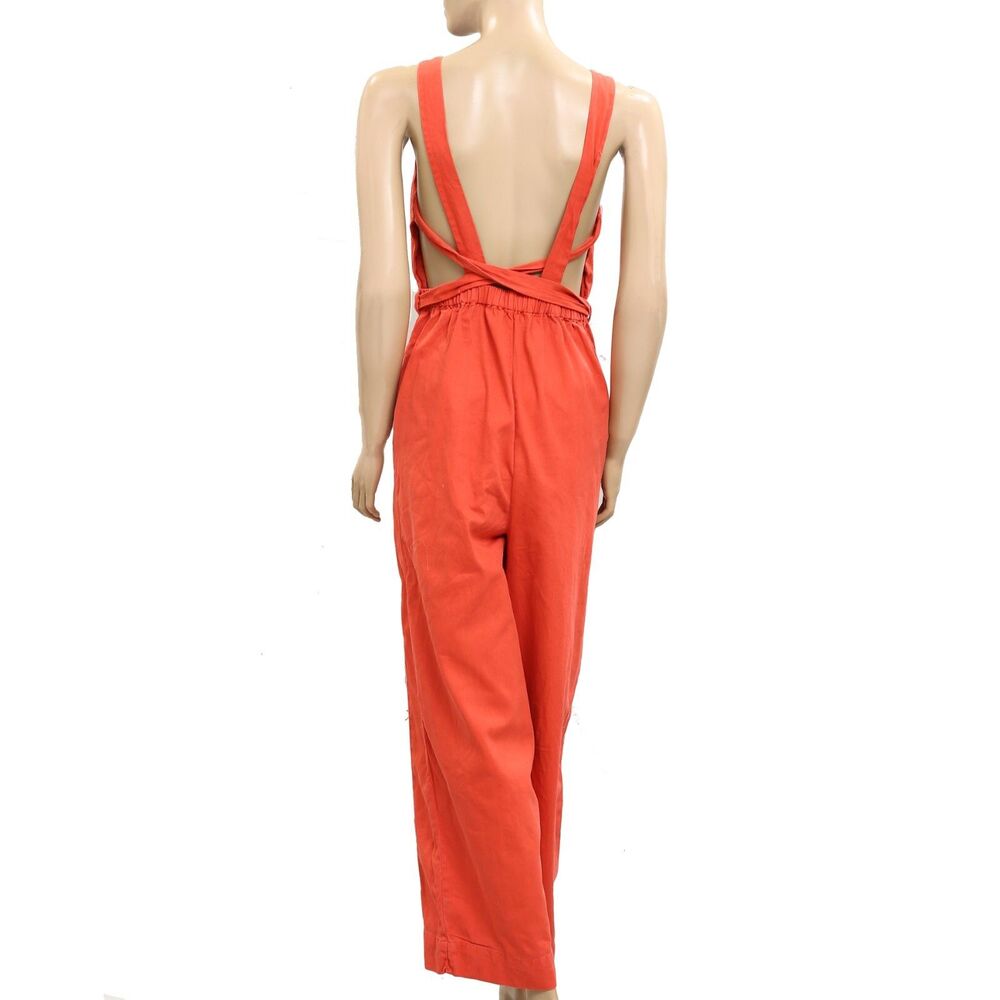 Free People Free-Est Kirstie Jumpsuit Wide Leg Crisscross Cotton Red XS 279715 - Picture 5 of 8
